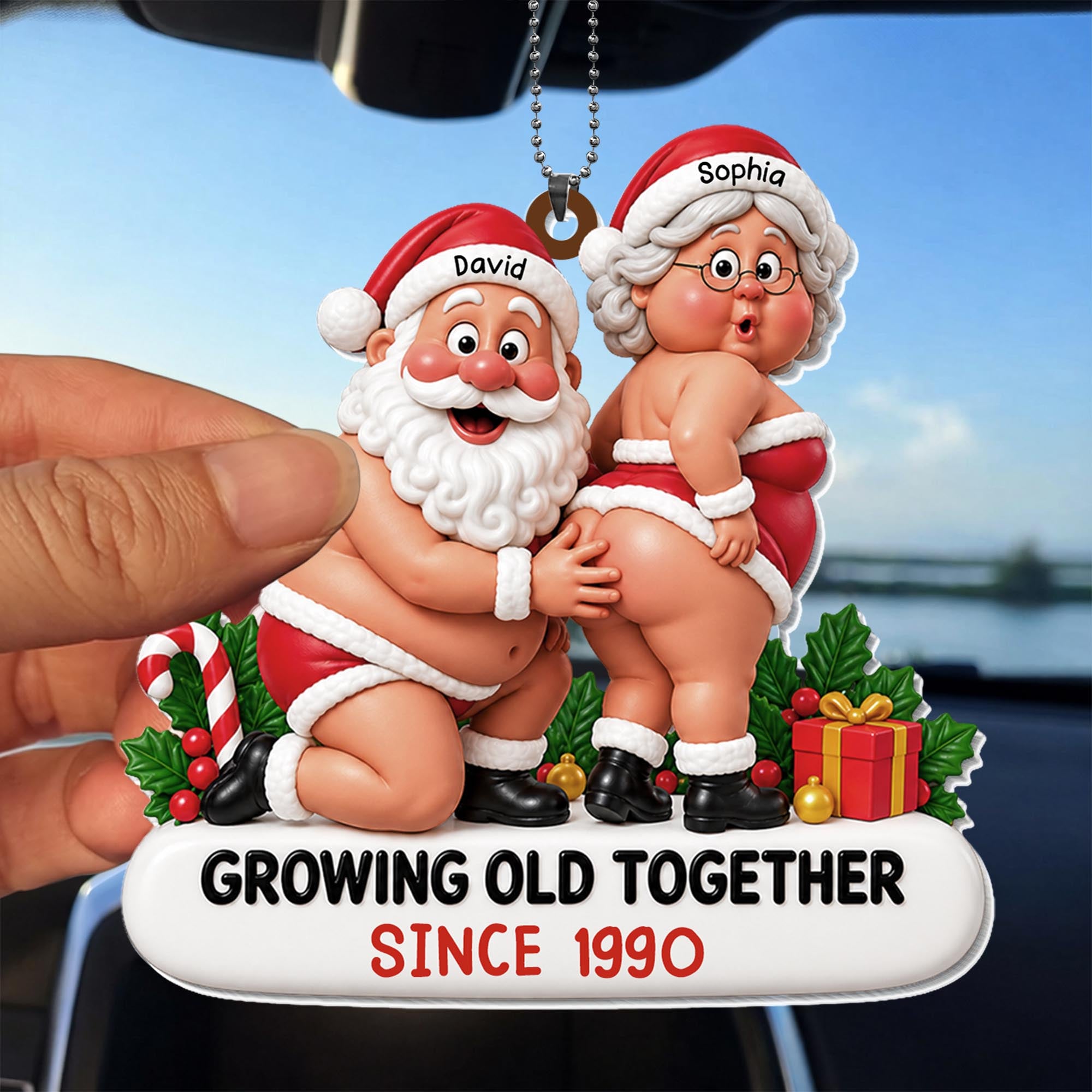 Growing Old Together Santa Claus And Mrs Claus Funny Couple - Personalized Custom Acrylic Ornament, Car Hanging Ornament - CPL1998_ACA