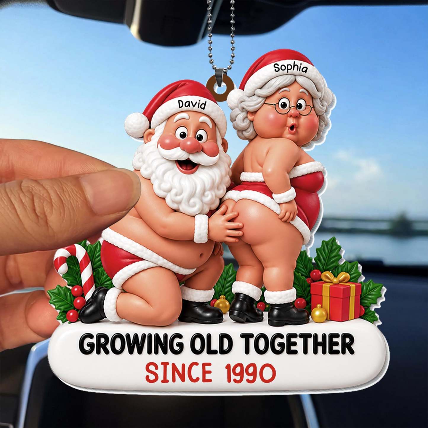 Growing Old Together Santa Claus And Mrs Claus Funny Couple - Personalized Custom Acrylic Ornament, Car Hanging Ornament - CPL1998_ACA