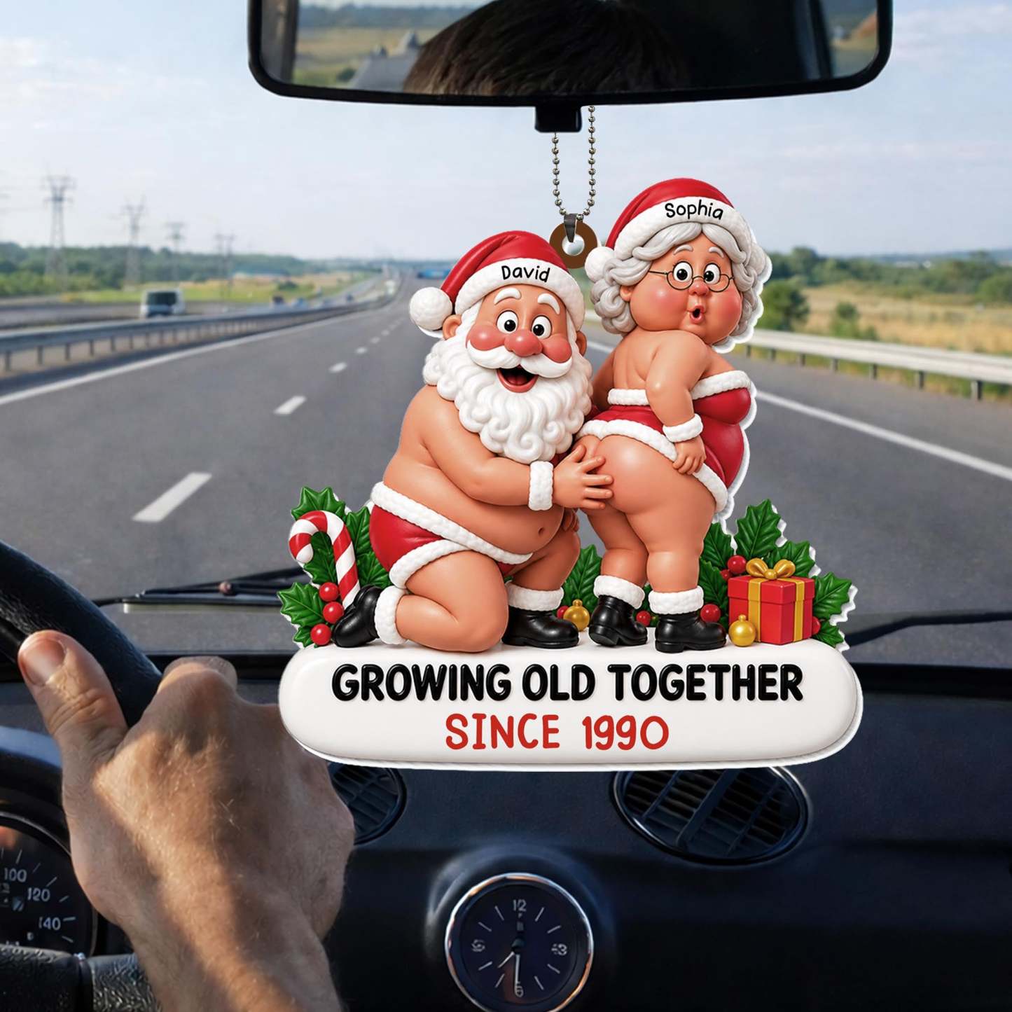 Growing Old Together Santa Claus And Mrs Claus Funny Couple - Personalized Custom Acrylic Ornament, Car Hanging Ornament - CPL1998_ACA