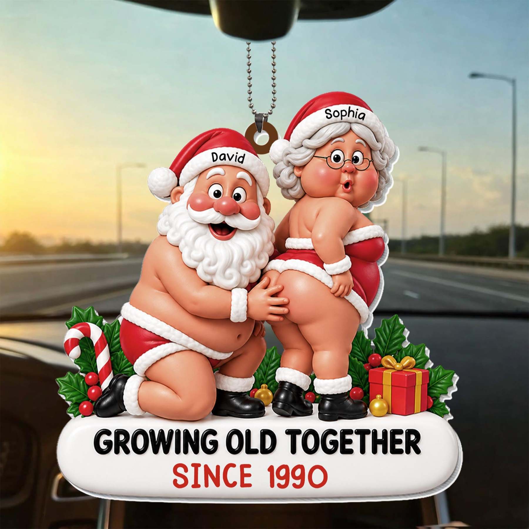 Growing Old Together Santa Claus And Mrs Claus Funny Couple - Personalized Custom Acrylic Ornament, Car Hanging Ornament - CPL1998_ACA