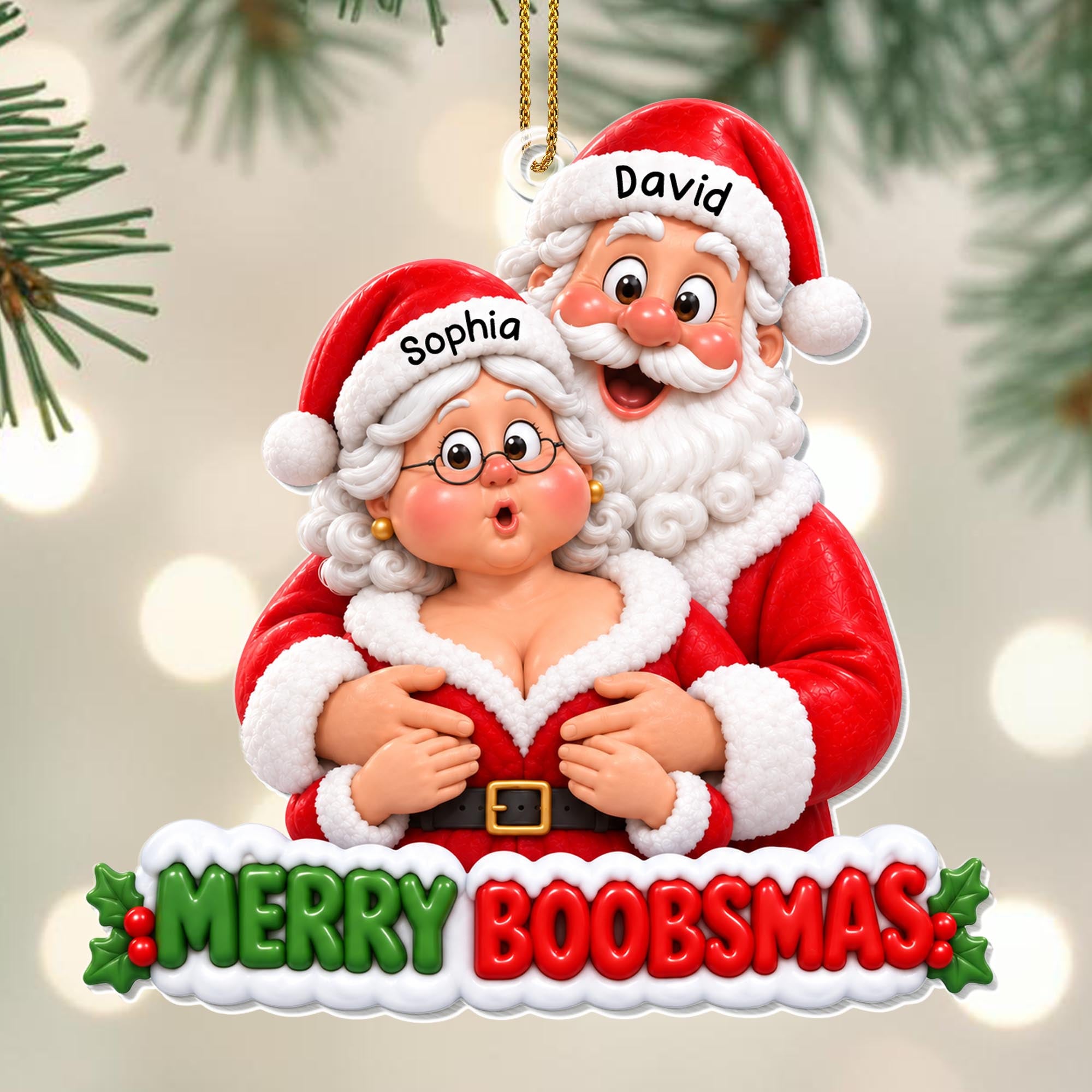 Merry Boobsmas Funny Santa Couple Ornament - Personalized Custom Acrylic Ornament, Christmas Gift