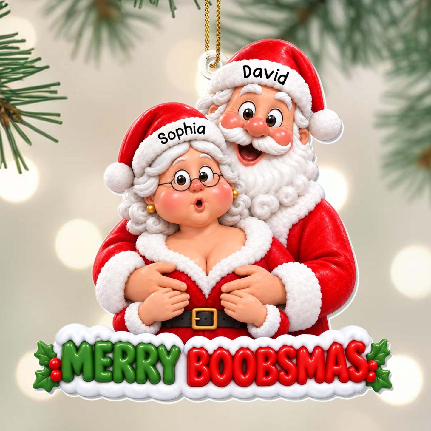 Merry Boobsmas Funny Santa Couple Ornament - Personalized Custom Acrylic Ornament, Christmas Gift