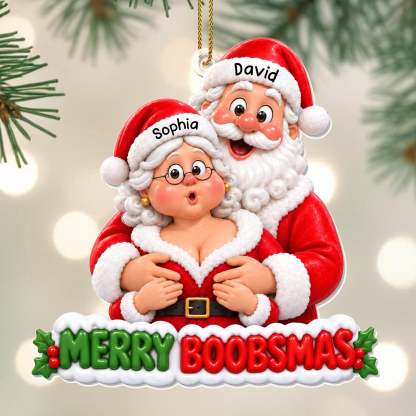 Merry Boobsmas Funny Santa Couple Ornament - Personalized Custom Acrylic Ornament, Christmas Gift