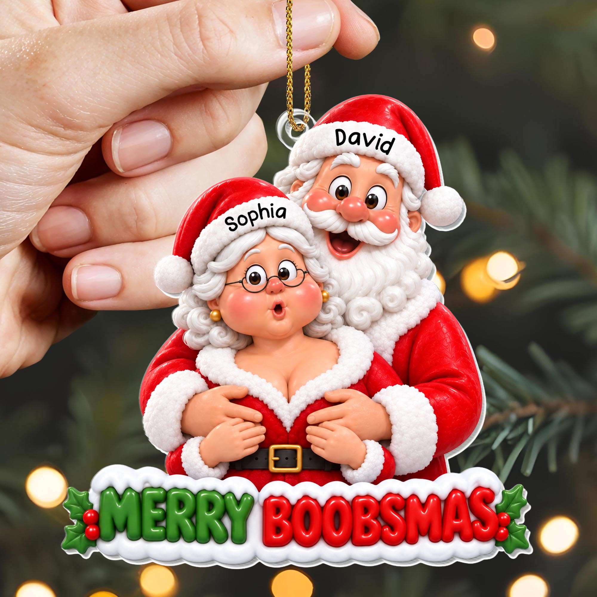 Merry Boobsmas Funny Santa Couple Ornament - Personalized Custom Acrylic Ornament, Christmas Gift