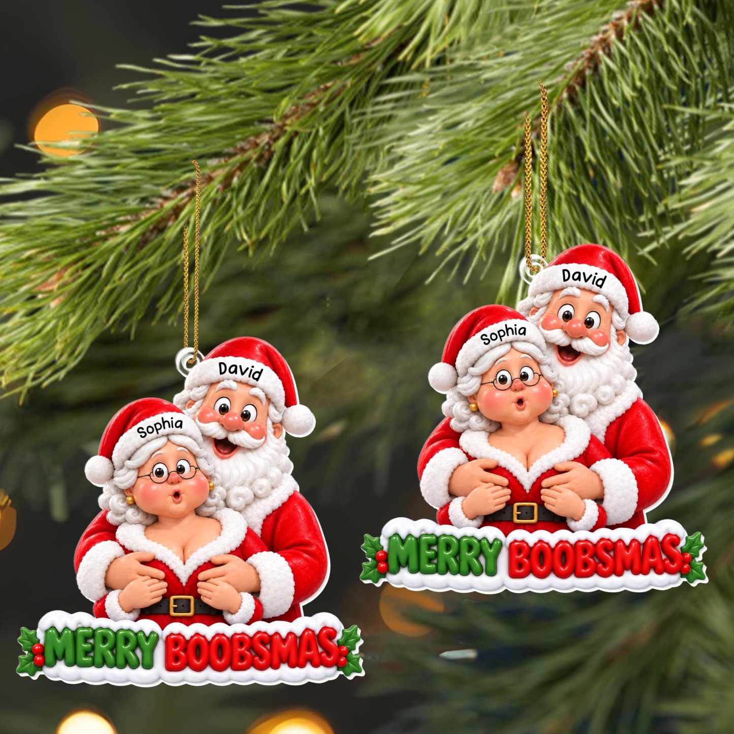 Merry Boobsmas Funny Santa Couple Ornament - Personalized Custom Acrylic Ornament, Christmas Gift