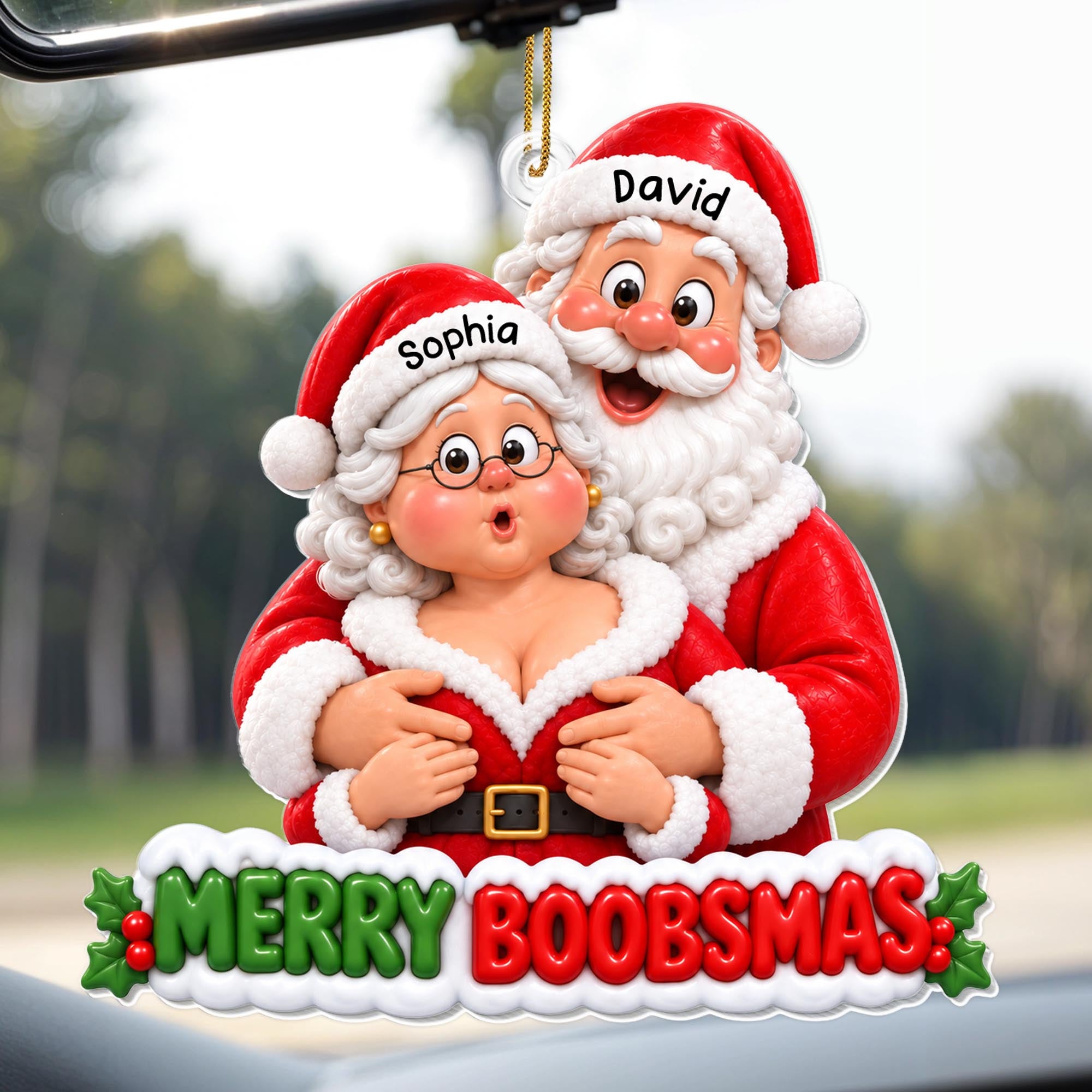 Merry Boobsmas Funny Santa Couple Ornament - Personalized Custom Acrylic Ornament, Christmas Gift