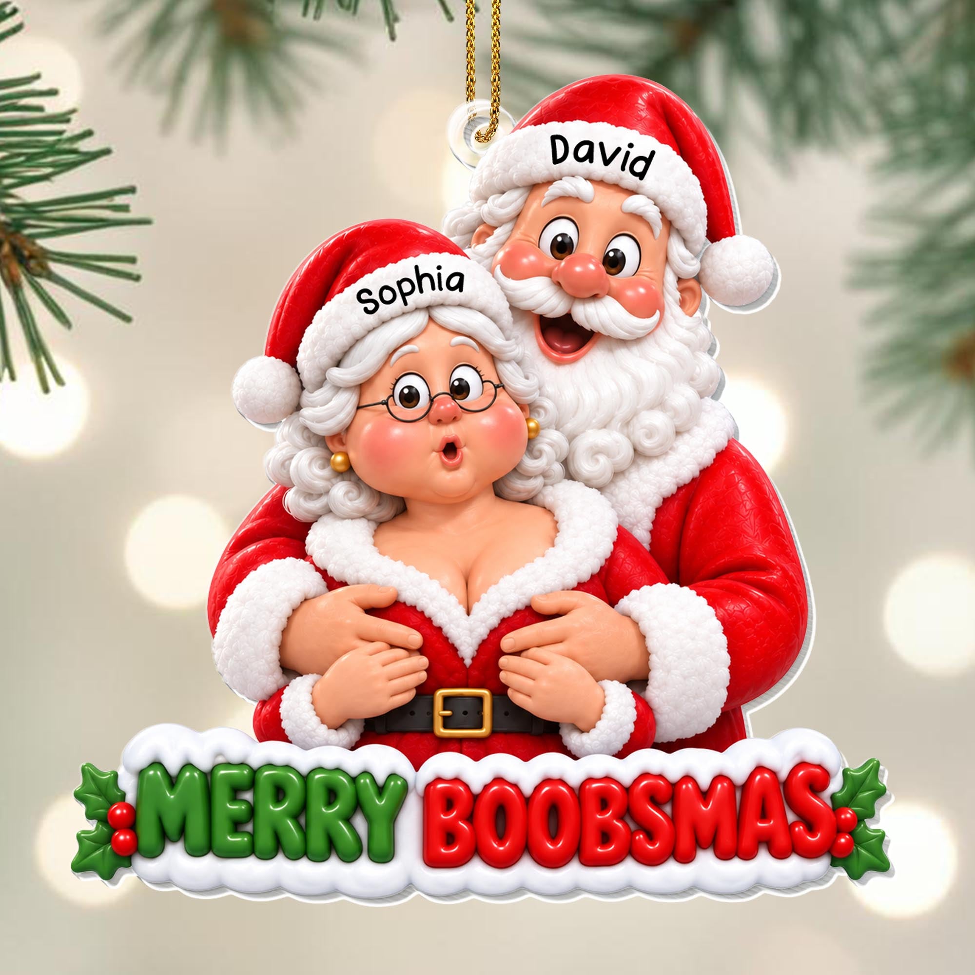 Merry Boobsmas Funny Santa Couple Ornament - Personalized Custom Acrylic Ornament, Christmas Gift