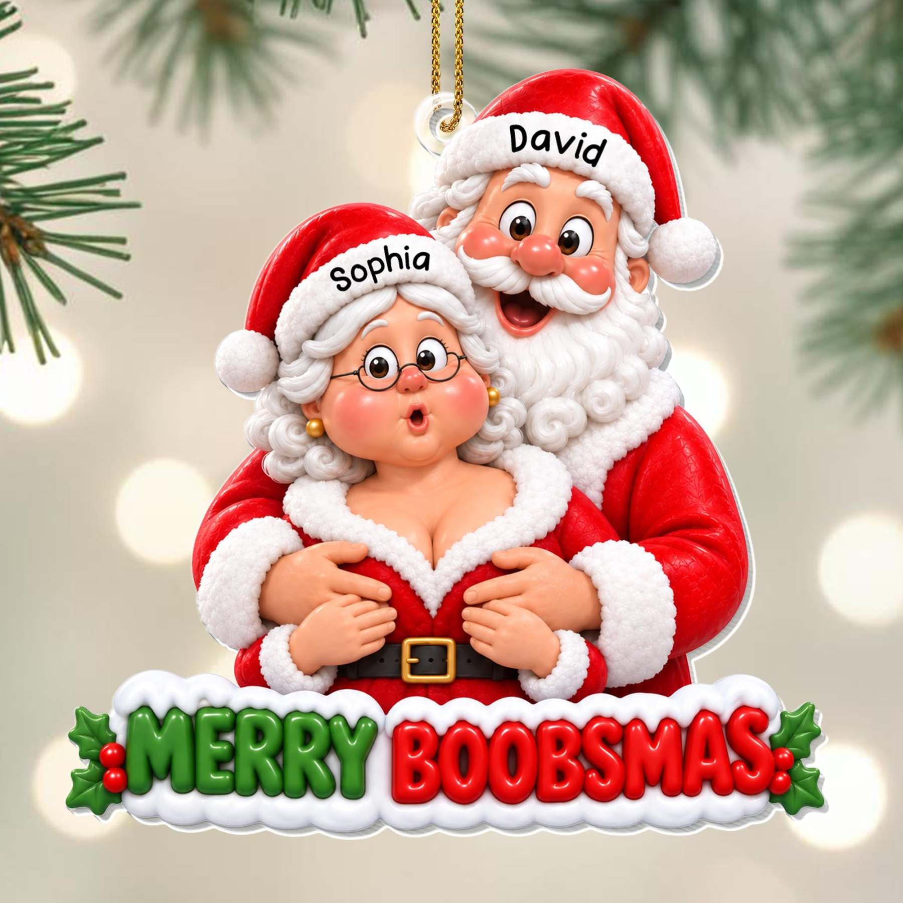 Merry Boobsmas Funny Santa Couple Ornament - Personalized Custom Acrylic Ornament, Christmas Gift