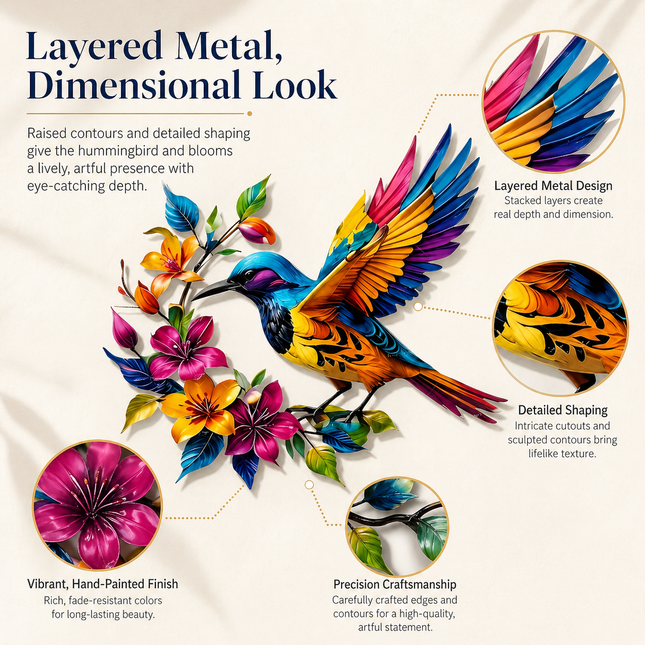 🔥2026 Hot Sale🌟Hummingbird Bloom Metal Wall Art
