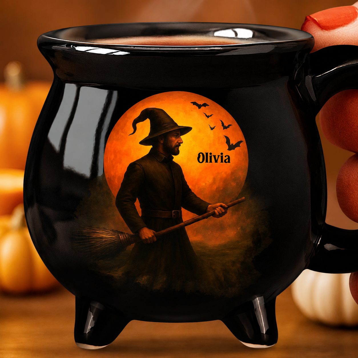 Custom Witch Cauldron Coffee Mug - Personalized Halloween Witchy Gifts For Besties, Sisters, BFF, Family, Yourself - Witching You A Wicked Brew