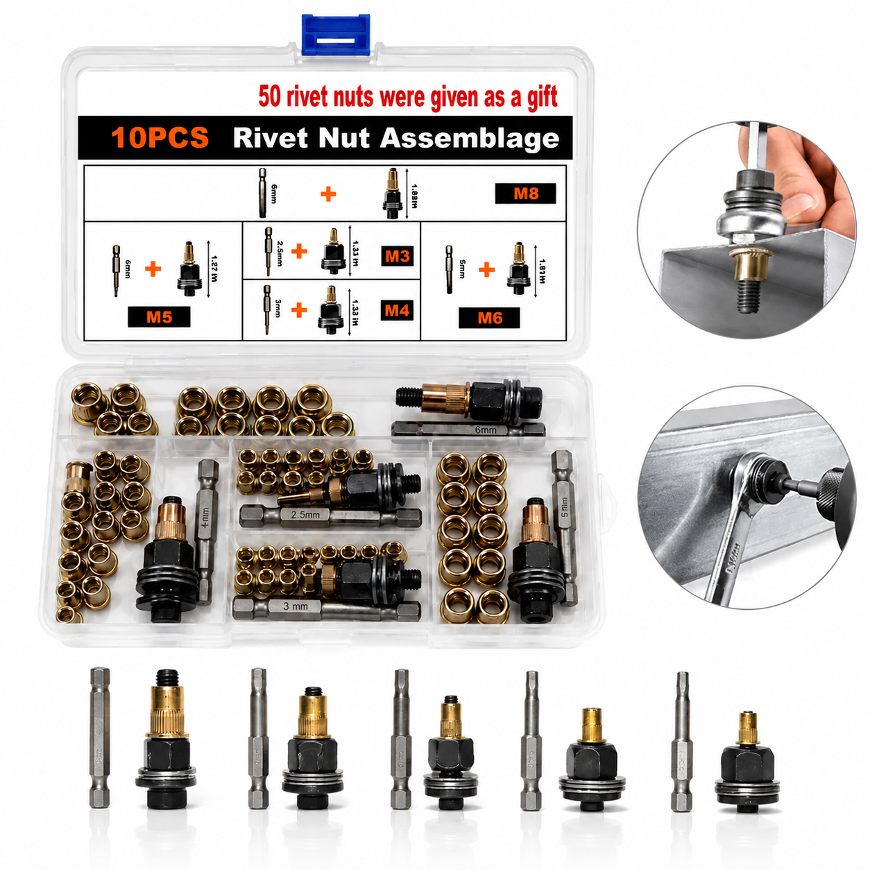 🛠️Head Rivet Nut Tool, M3 M4 M5 M6 M8 Rivnut Kit