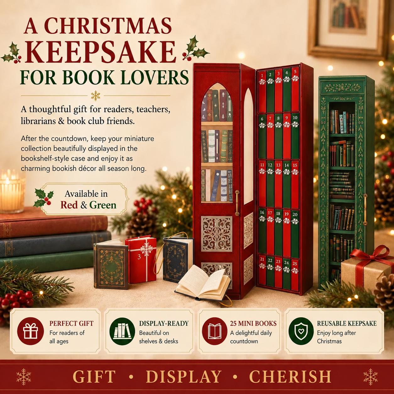 📚 25-Day Christmas Book Advent Calendar with Miniature Book Ornaments