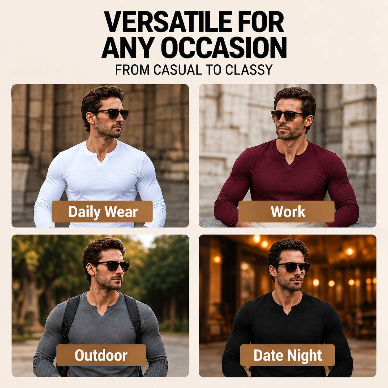 Men's Casual V Neck Long Sleeve Tee