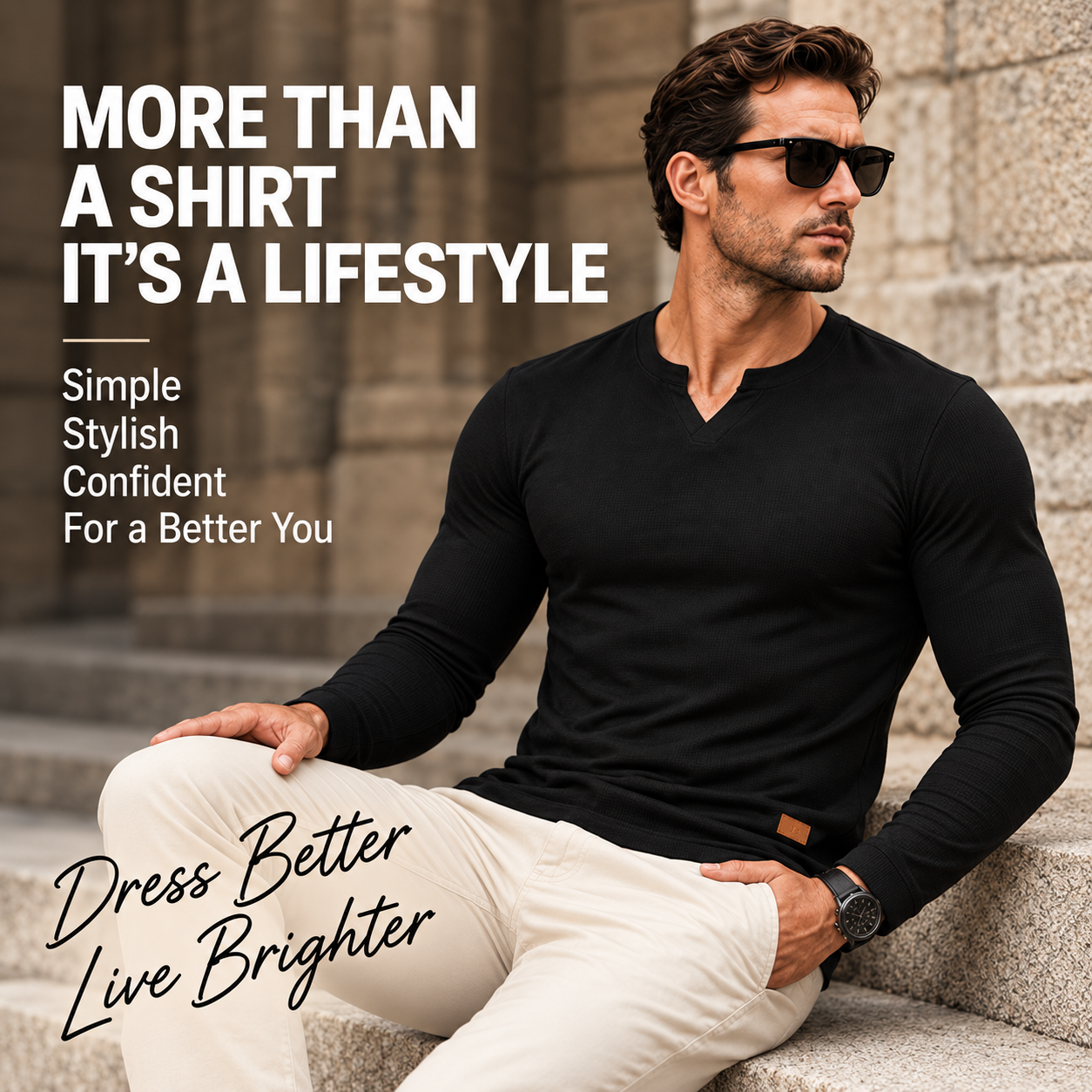 Men's Casual V Neck Long Sleeve Tee