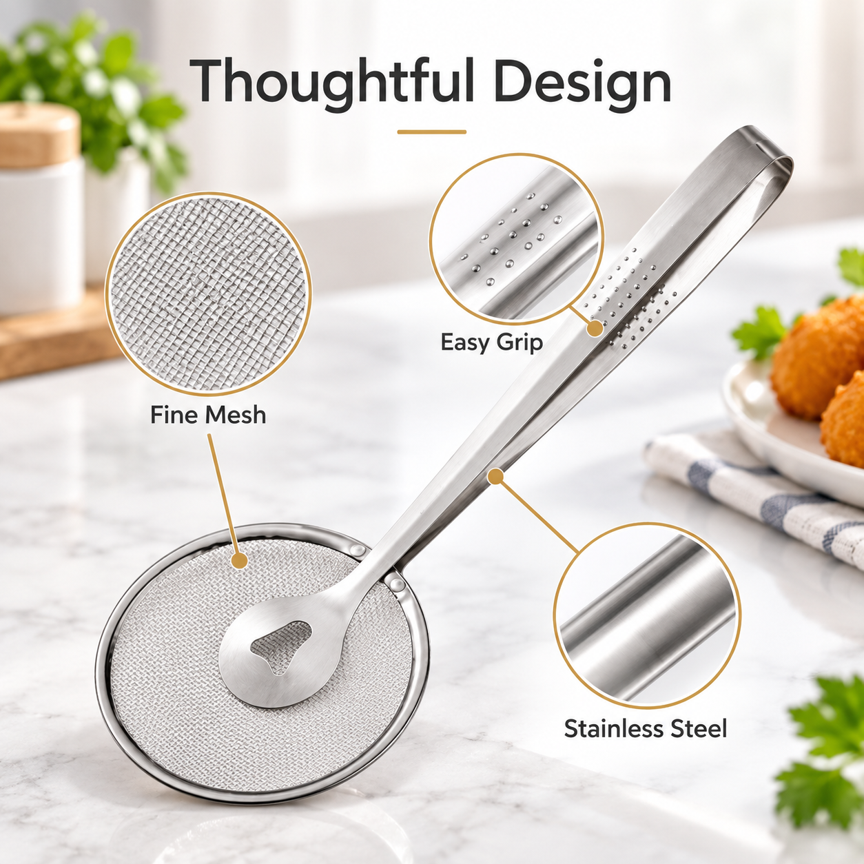 2-in-1 Stainless Steel Oil Strainer Tongs