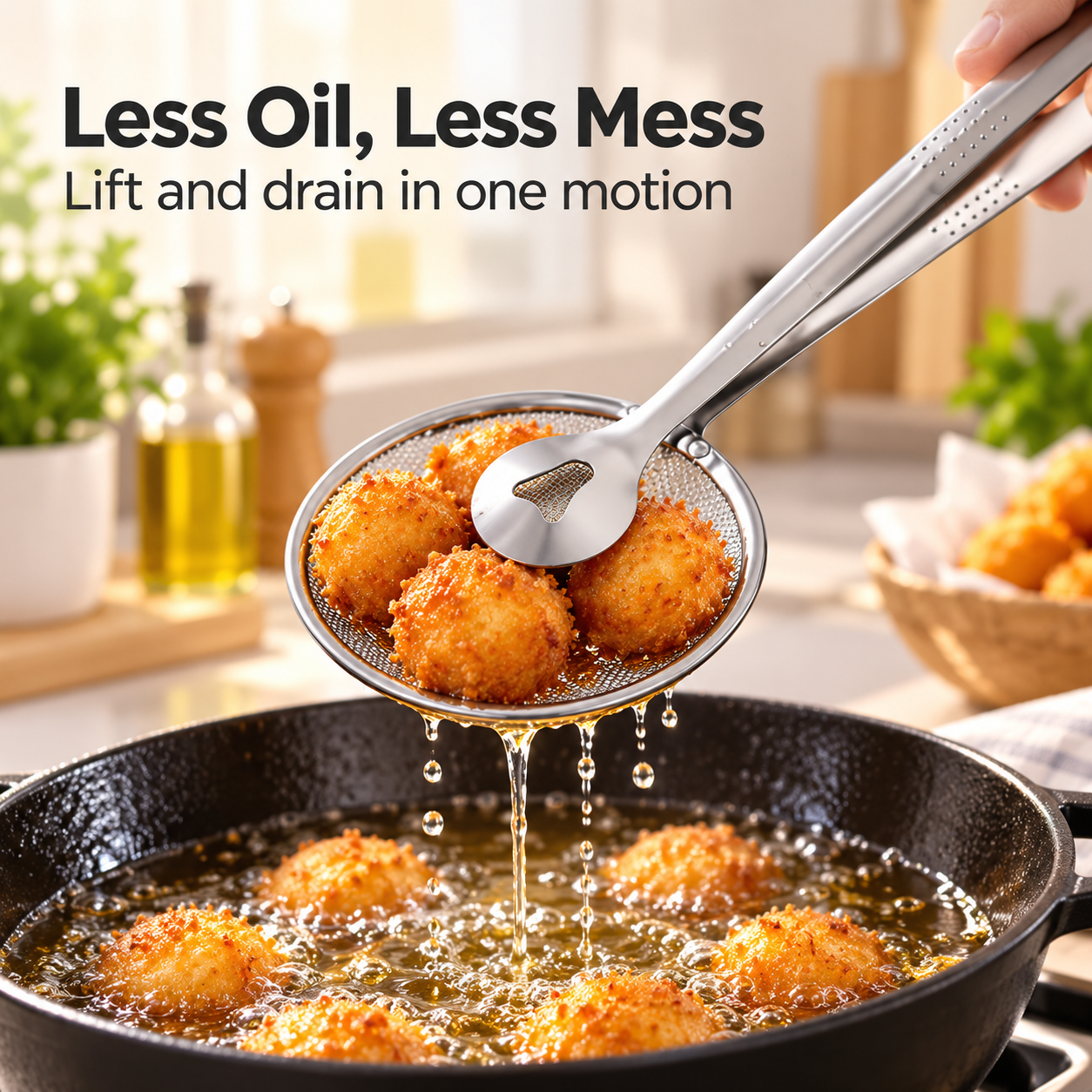 2-in-1 Stainless Steel Oil Strainer Tongs