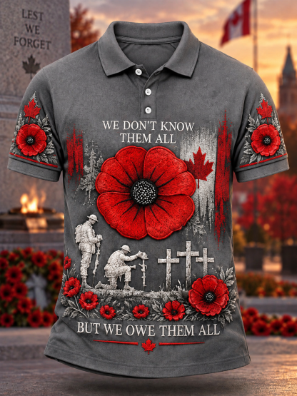 Men's Lest We Forget Canada Remembrance Day Print Polo Shirt