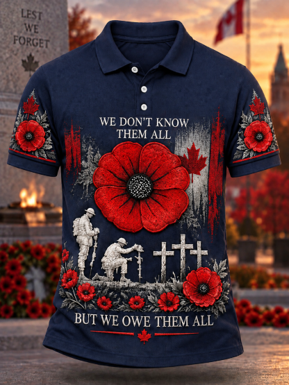 Men's Lest We Forget Canada Remembrance Day Print Polo Shirt
