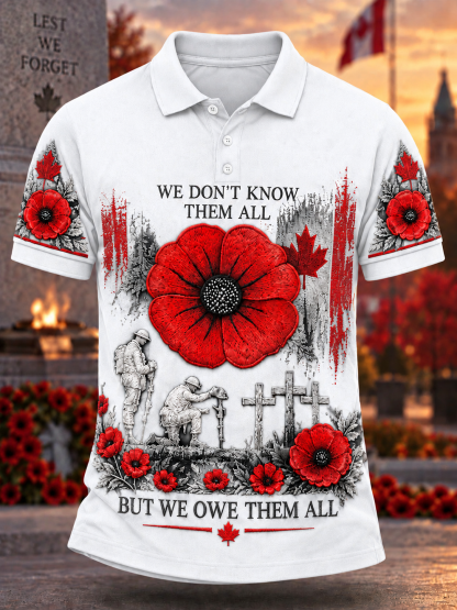 Men's Lest We Forget Canada Remembrance Day Print Polo Shirt