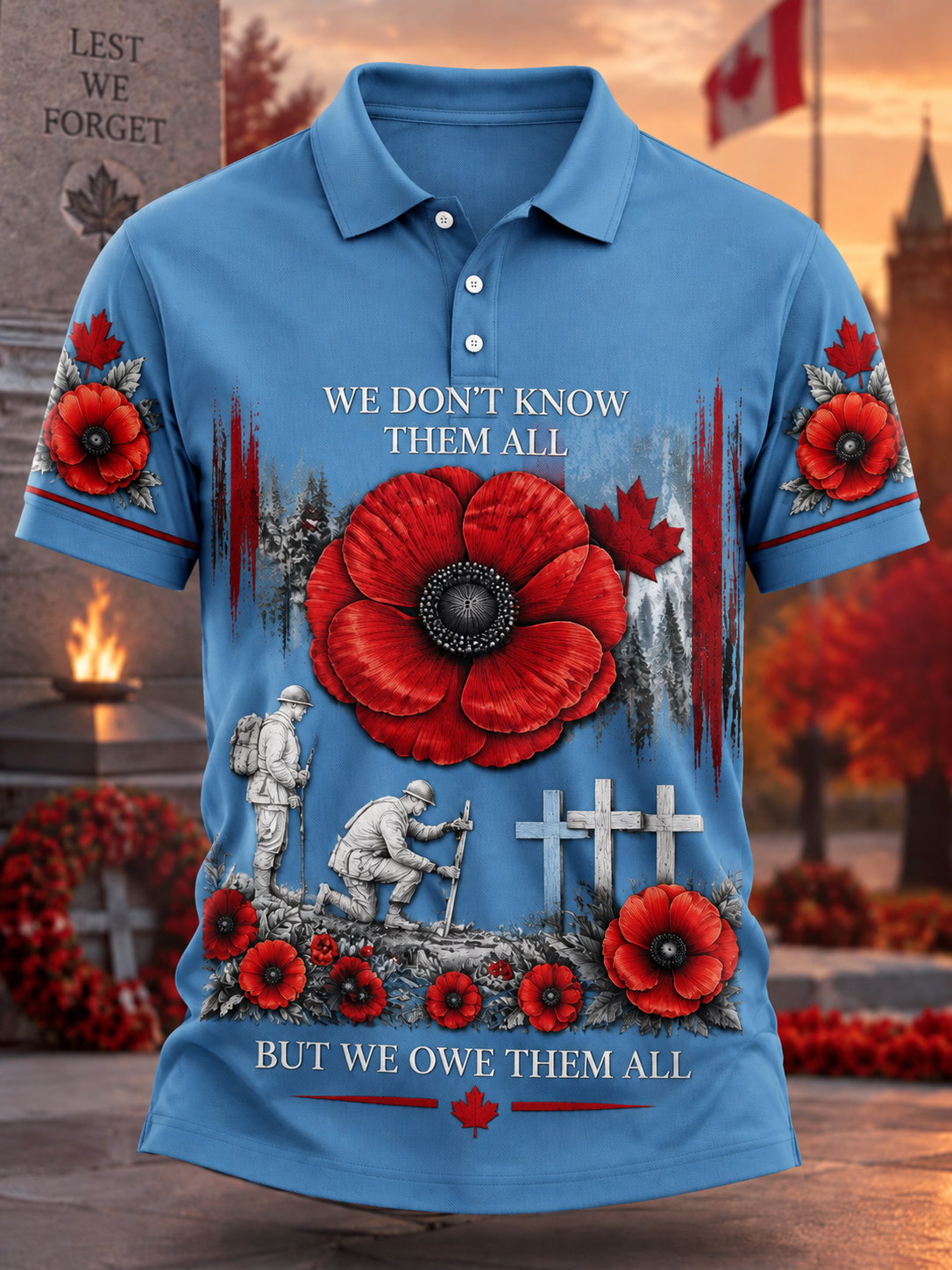 Men's Lest We Forget Canada Remembrance Day Print Polo Shirt