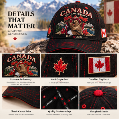🔥😍Canada 160th Anniversary 1867–2027 – Heritage Embroidered Cap🍁