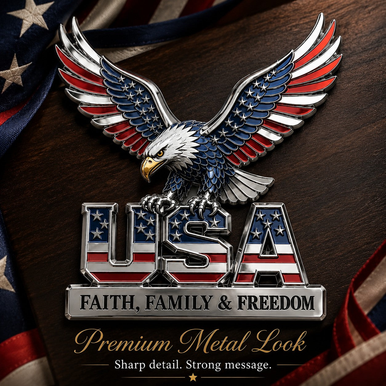 49% OFF - ★USA Faith, Family & Freedom★ Metal Emblem