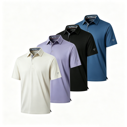 Men‘s Floral Collar Polo Shirt – Anti-Wrinkle Stretchy Arm-Enhancing Short Sleeves
