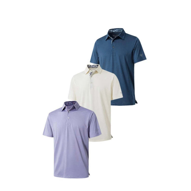 Men‘s Floral Collar Polo Shirt – Anti-Wrinkle Stretchy Arm-Enhancing Short Sleeves