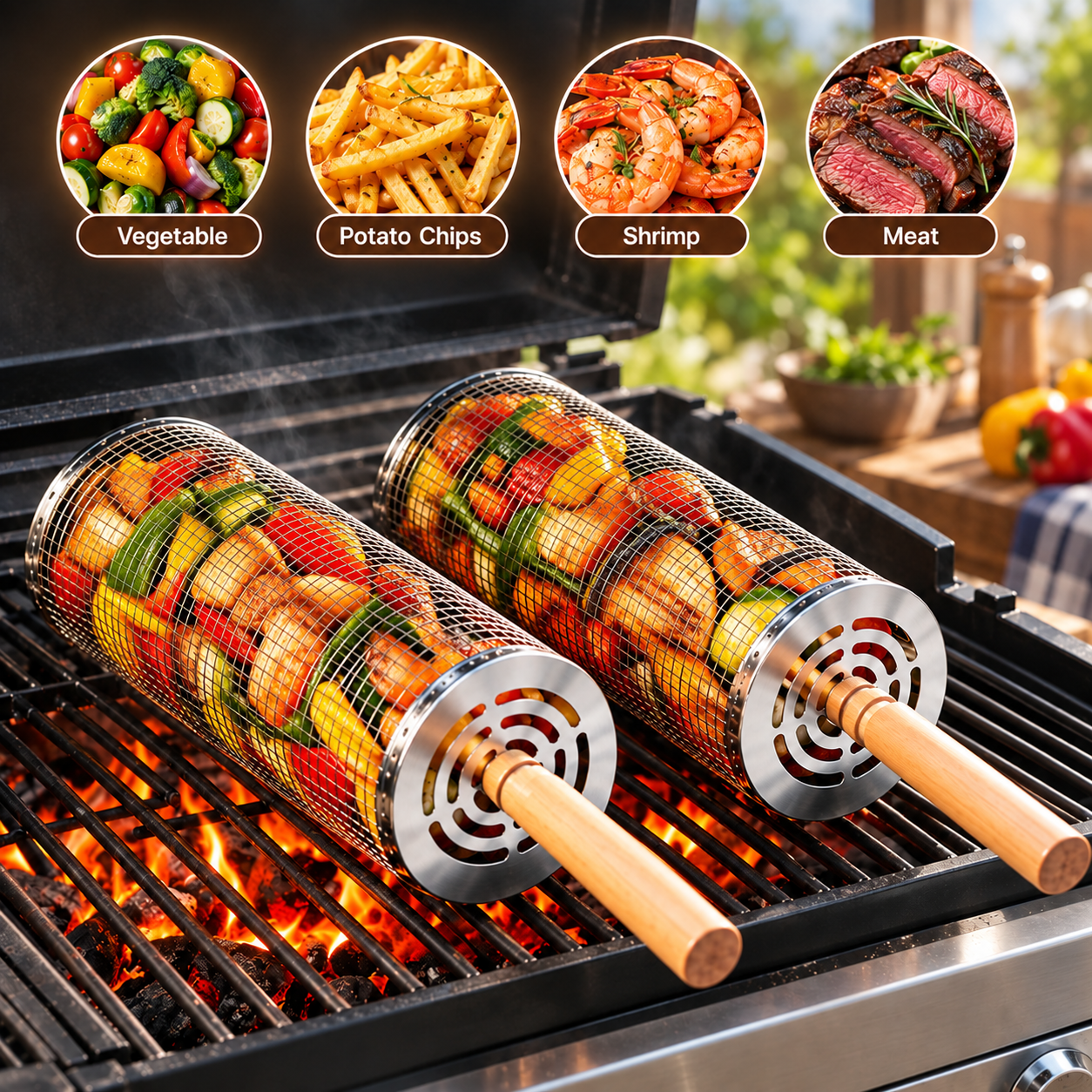 Non-stick Material Rolling BBQ Basket