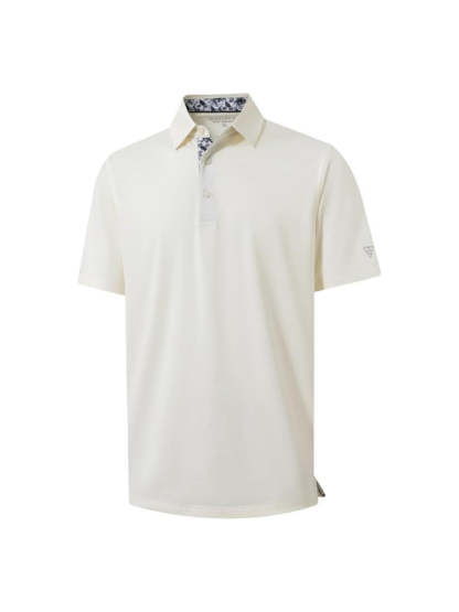 Men‘s Floral Collar Polo Shirt – Anti-Wrinkle Stretchy Arm-Enhancing Short Sleeves