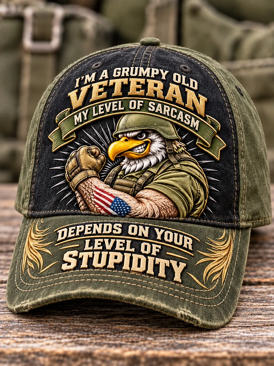 🦅 "I'm A Grumpy Old Veteran My Level Of Sarcasm Depends On Your Level Of Stupidity" Eagle Hat ⭐