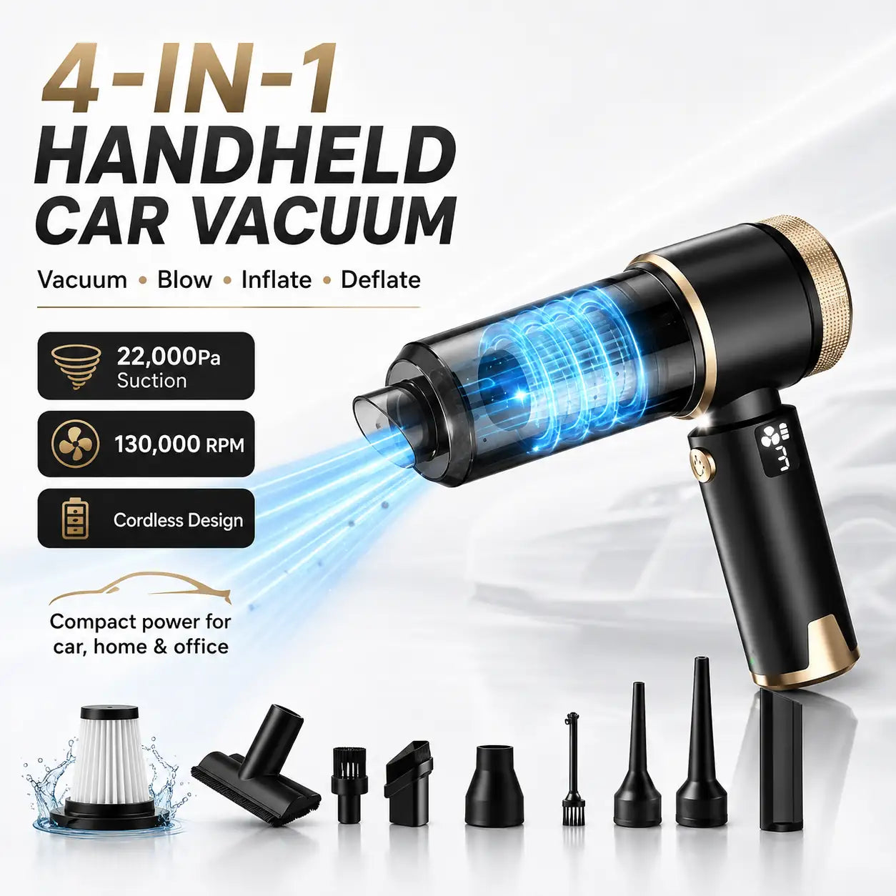 4-in-1 cordless car vacuum