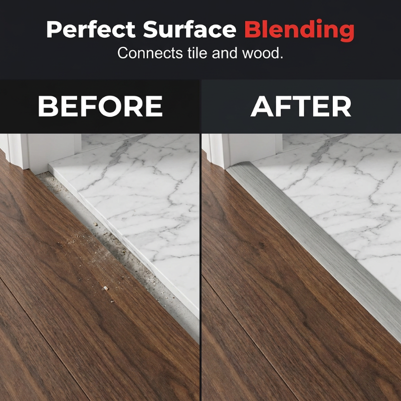 🔥 50% RABATT | Selbstklebende Flexible Bodenübergangsleiste | Langlebiges Weiches PVC | Nahtloser Übergang | Staub- & Wasserresistent | 4 cm & 5 cm 🏠✨