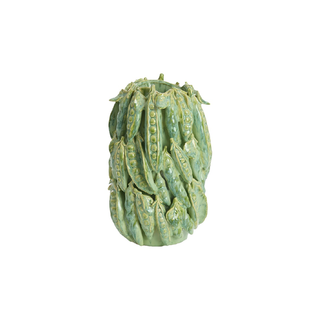 Exquisite Pea Pod Sculptural Ceramic Vase - Light Green Glazed Organic Design Art Piece-luciehill.shop