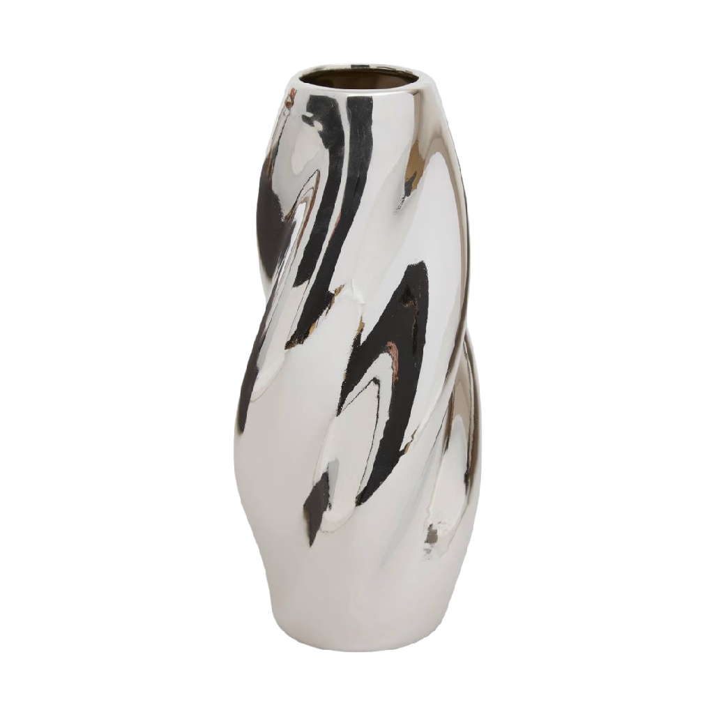 White and Black Abstract Ceramic Vase, Twisted Shape-noemiross.shop