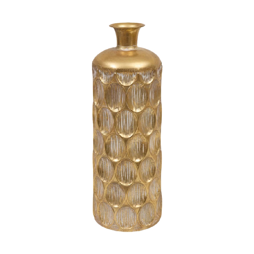 Gold Textured Glass Vase, Tall Cylindrical Design-noemiross.shop