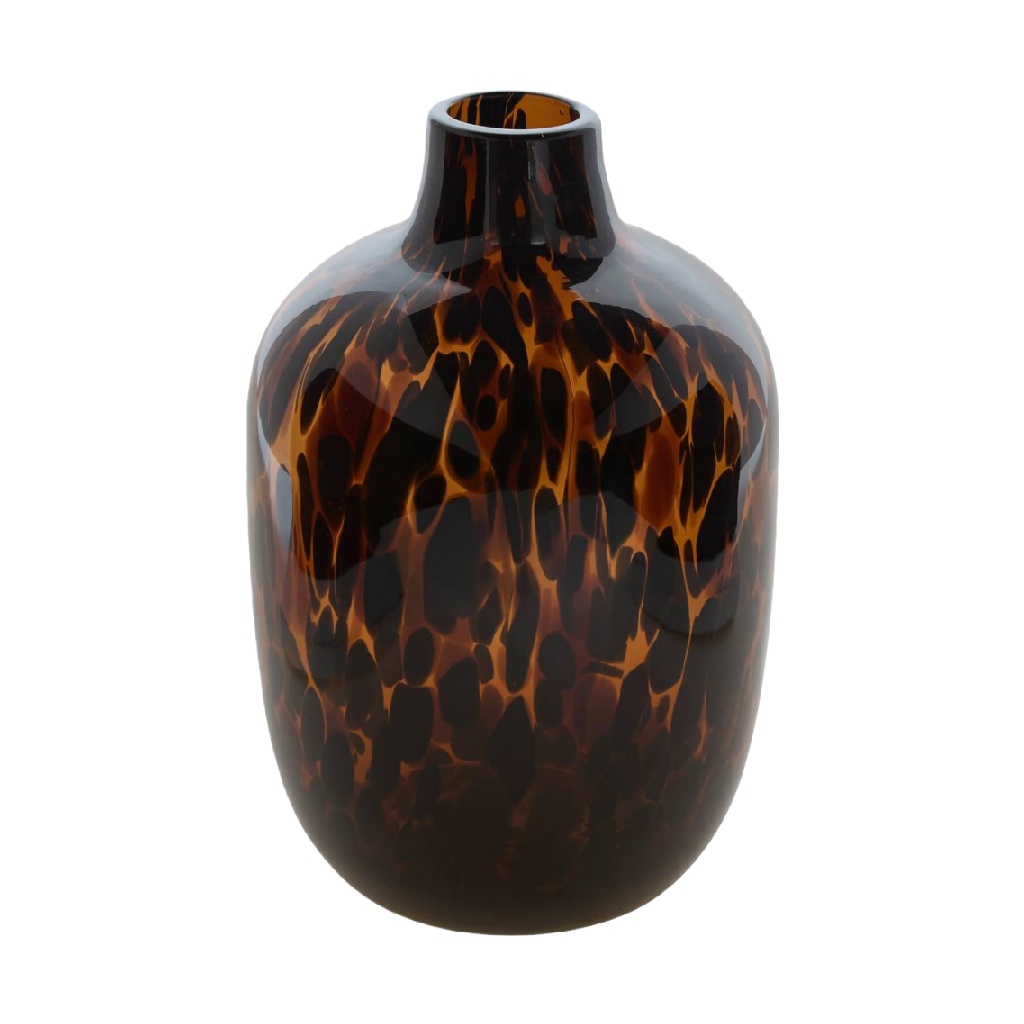 Tortoiseshell Pattern Glass Vase, Rounded Bottle Shape-noemiross.shop