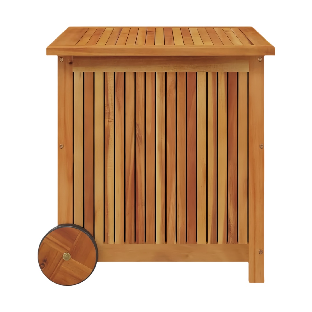 Outdoor Solid Wood Rolling Storage Cabinet with Slatted Panels and Large Wheels-iuhardware.com