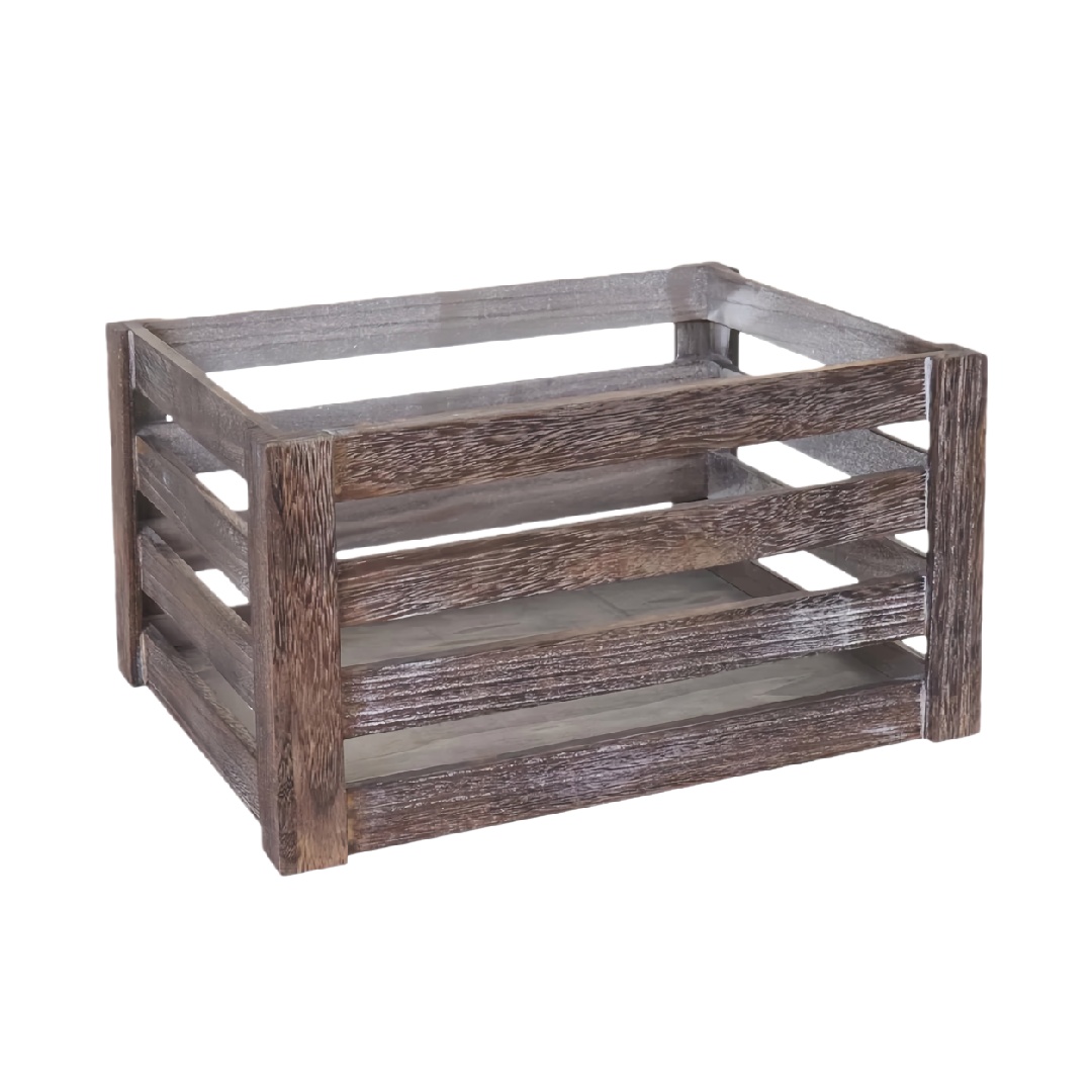 Rustic Whitewashed Slatted Wood Storage Crate for Farmhouse Decor-iuhardware.com