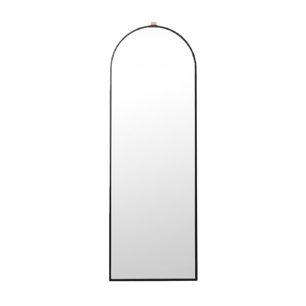 Black Arched Wall Mirror with Hanging Strap-noemiross.shop