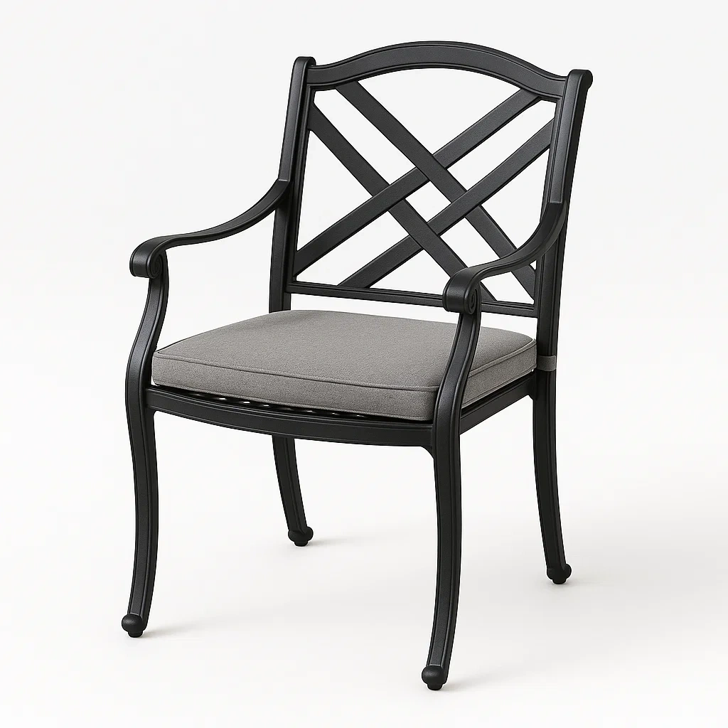 Chaise de salle à manger pour terrasse et jardin en aluminium avec coussin gris et dossier croisé-seatcraftz