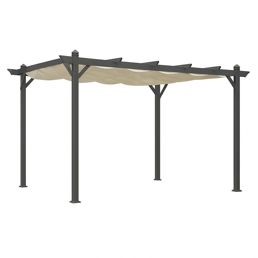 Pergola en aluminium avec toile rétractable de couleur beige-seatcraftz