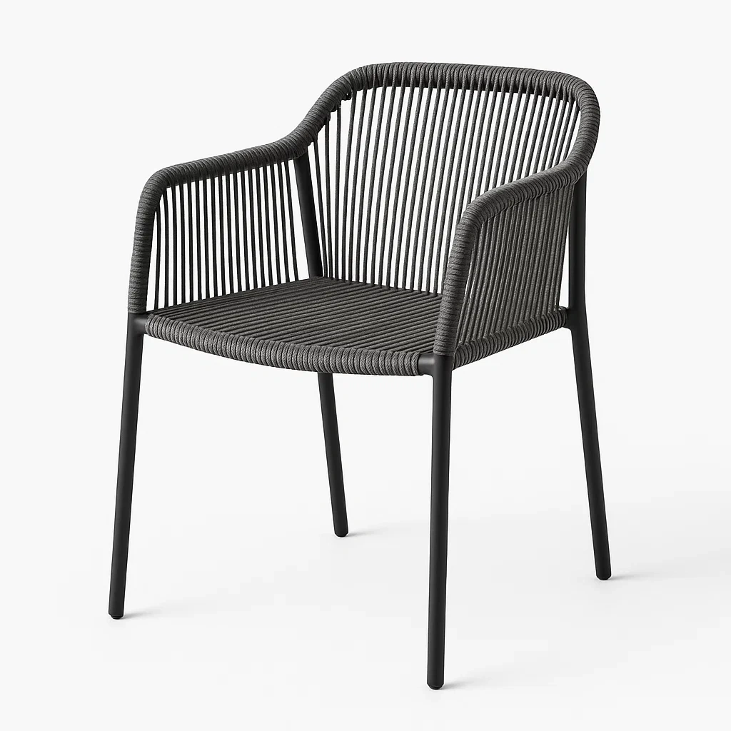 Chaise de salle à manger pour terrasse et jardin en aluminium avec assise en corde noire-seatcraftz