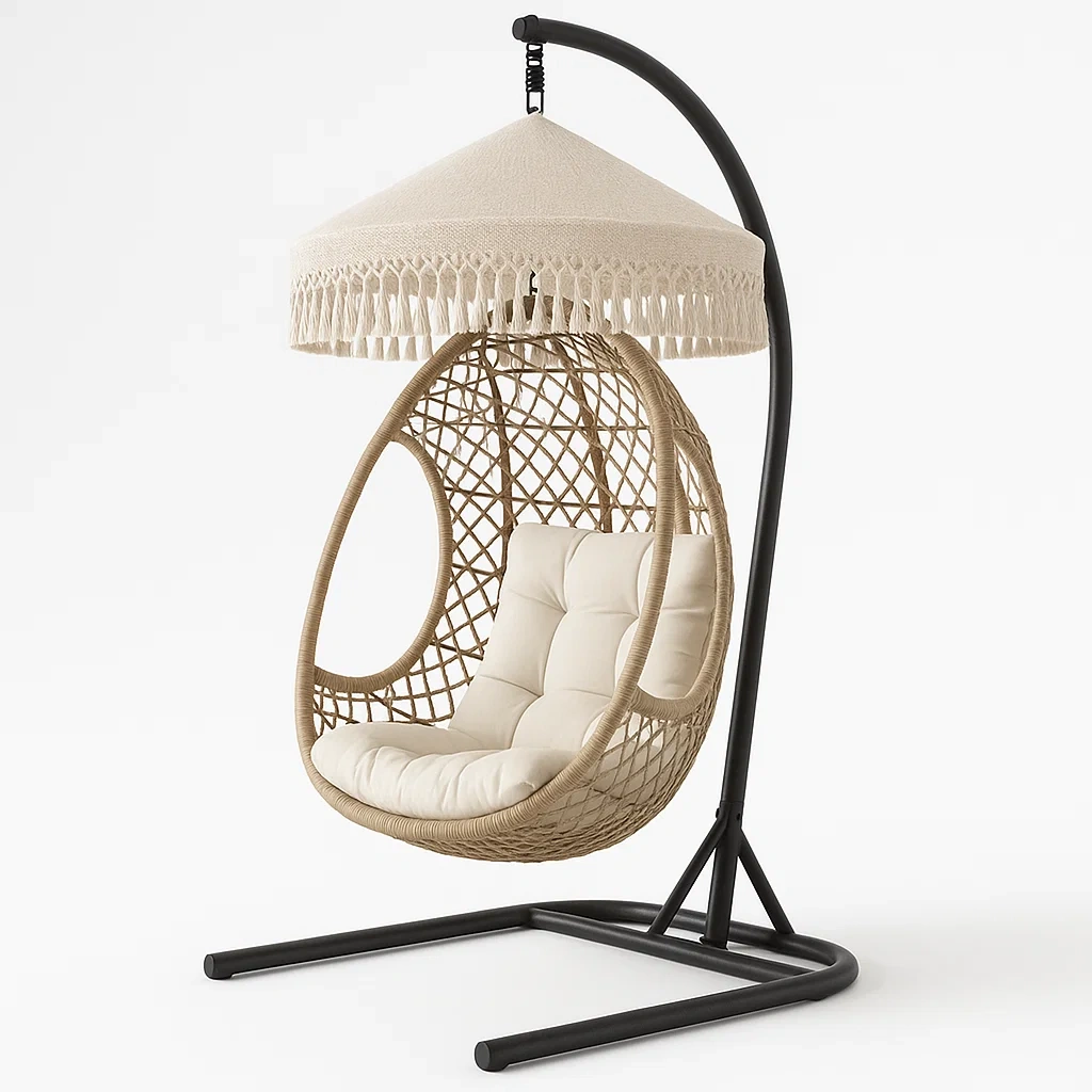 Balançoire et chaise suspendue pour terrasse et jardin fauteuil suspendu en rotin synthétique avec coussin et auvent-seatcraftz