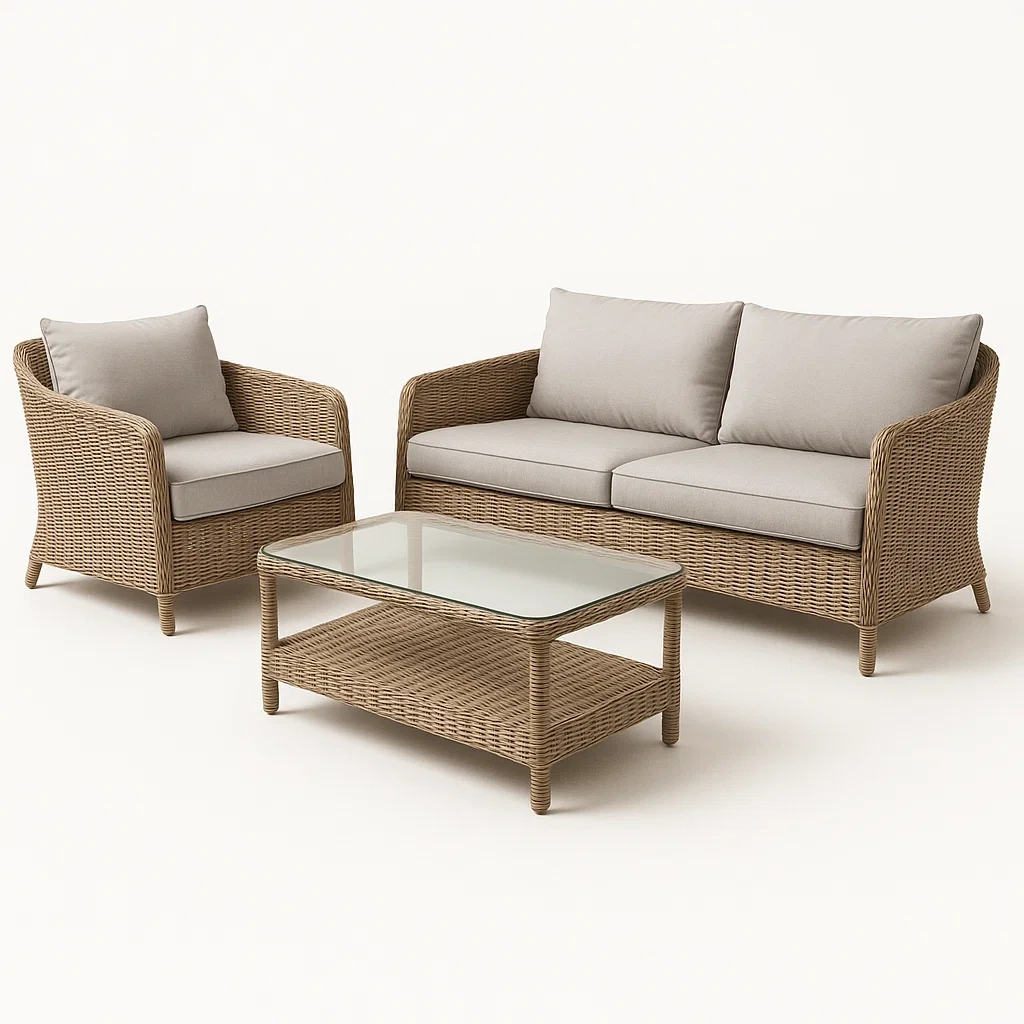 Ensemble lounge pour terrasse et jardin mobilier de jardin en rotin synthétique avec table en verre-seatcraftz