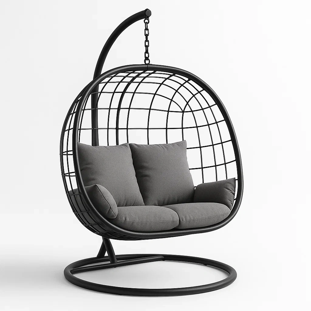 Balançoire et chaise suspendue pour terrasse et jardin chaise suspendue métal noir avec coussins gris-seatcraftz