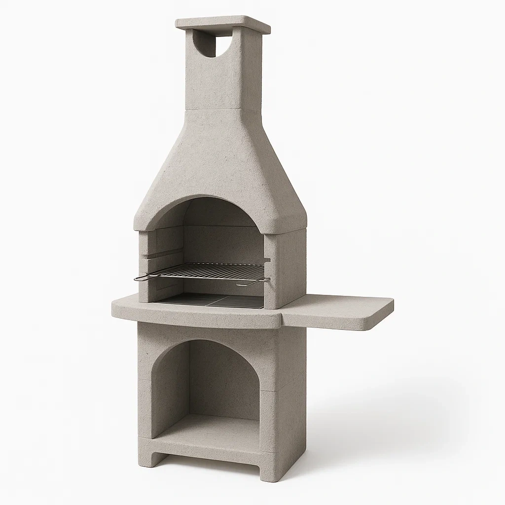 Barbecue en maçonnerie d'extérieur en béton gris avec grille en acier inoxydable 120 x 80 x 200 cm-seatcraftz