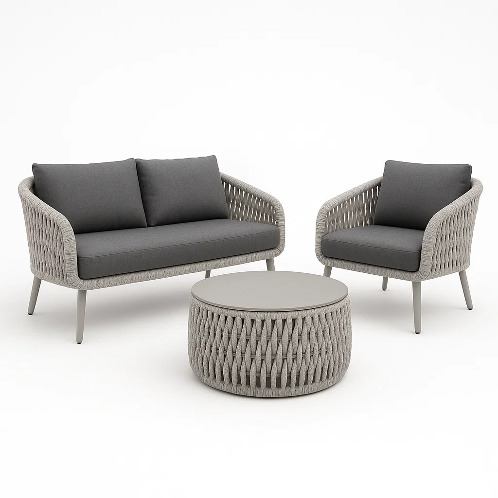 Ensemble lounge pour terrasse et jardin de salon 3 pièces aluminium gris/anthracite-seatcraftz