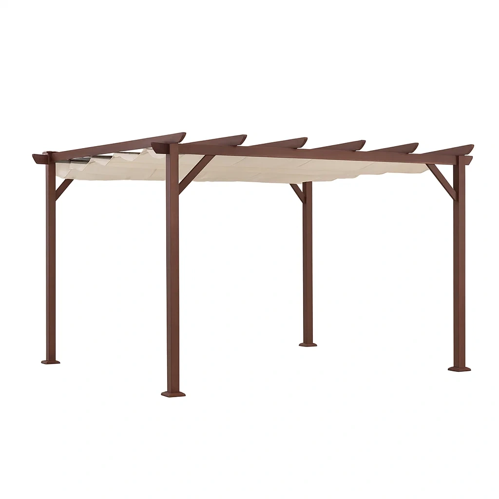 Pergola extérieure en aluminium avec toile en polyester de couleur crème-seatcraftz