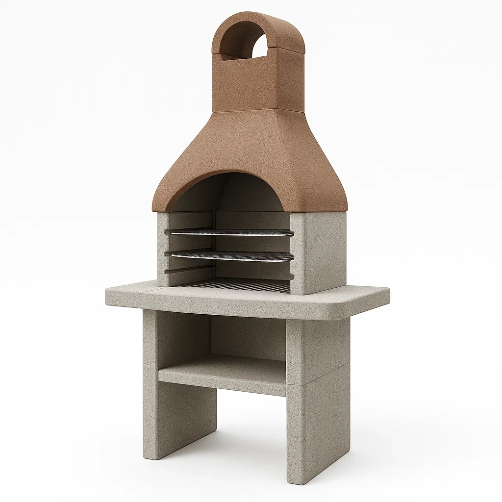 Barbecue en maçonnerie d'extérieur en béton et terre cuite gris/marron H200cm L110cm P65cm-seatcraftz